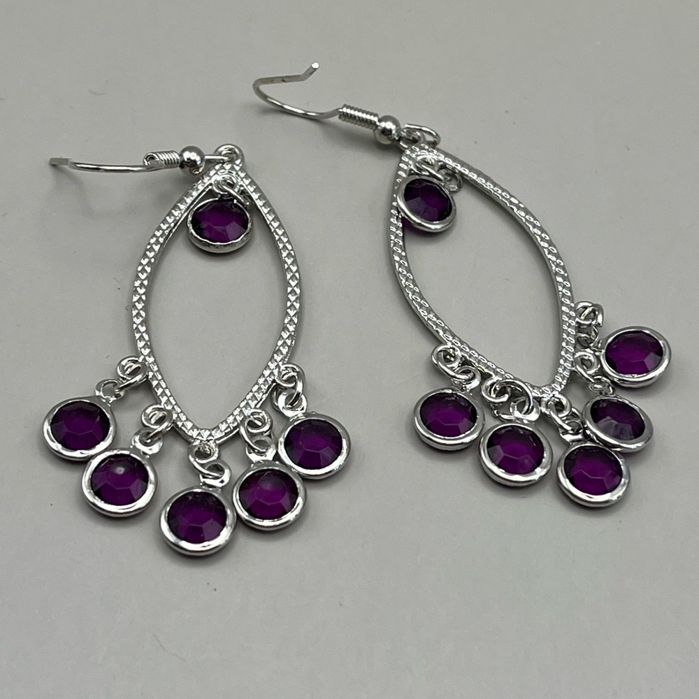 Elegant Silver and Purple Dangle Earrings